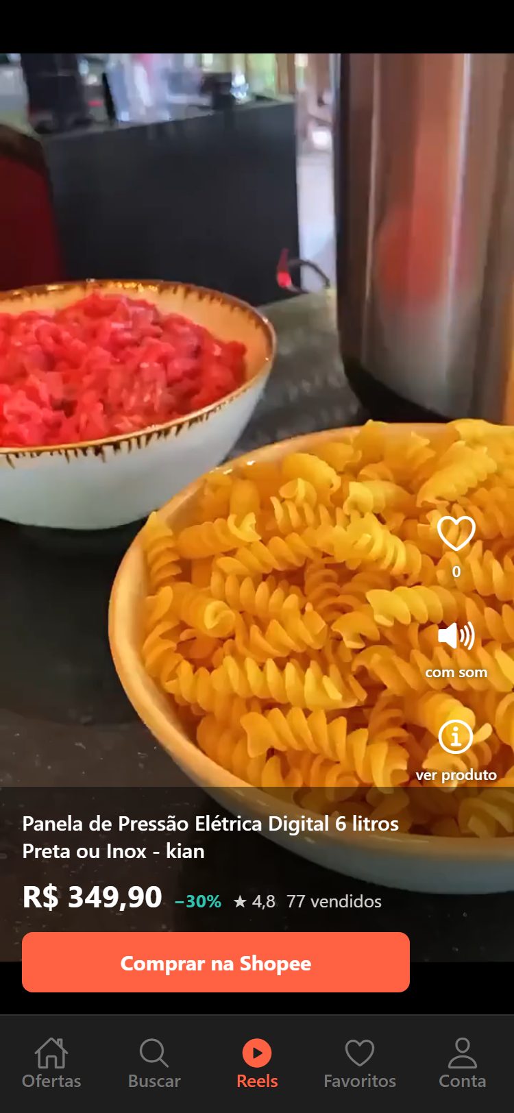 Feed de vídeos dos produtos
